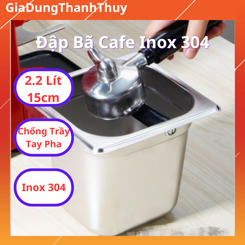 Hộp đựng bã cà phê, khay đập bã cafe, hộp gõ bã loại lớn 2.2l inox 304