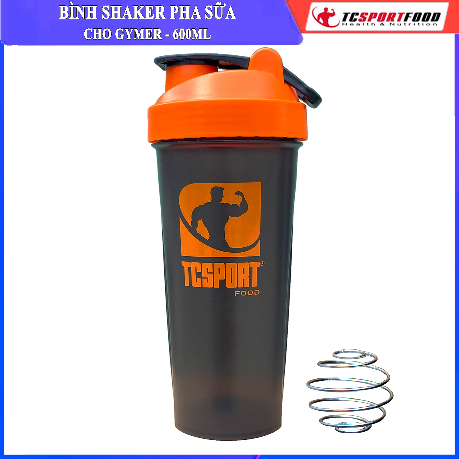 Bình lắc Shaker pha sữa cho người tập GYM - Bình nước thể thao Shaker - dung tích 600 ml