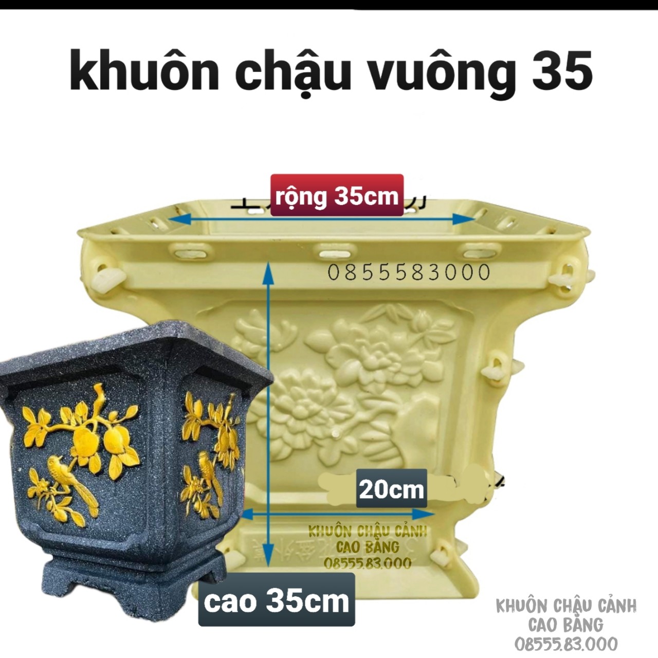 Khuôn đúc chậu cảnh vuông 35 có lòng trong dễ dàng sử dụng