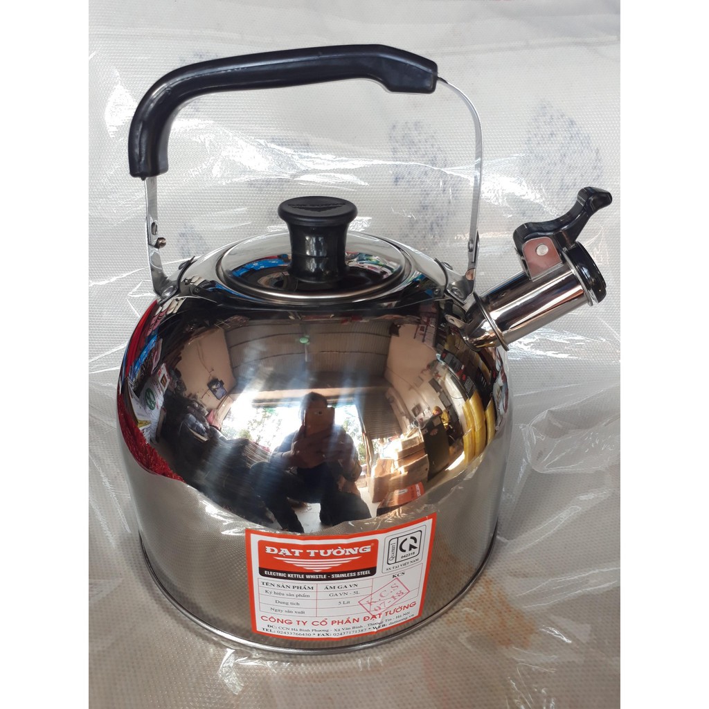 Ấm Đun nước Inox dùng cho bếp ga,bếp từ ĐẠT TƯỜNG 5 LIT-có còi báo khi sôi-siêu nấu nước bếp từ bền,đẹp,giá rẻ-BH 12T