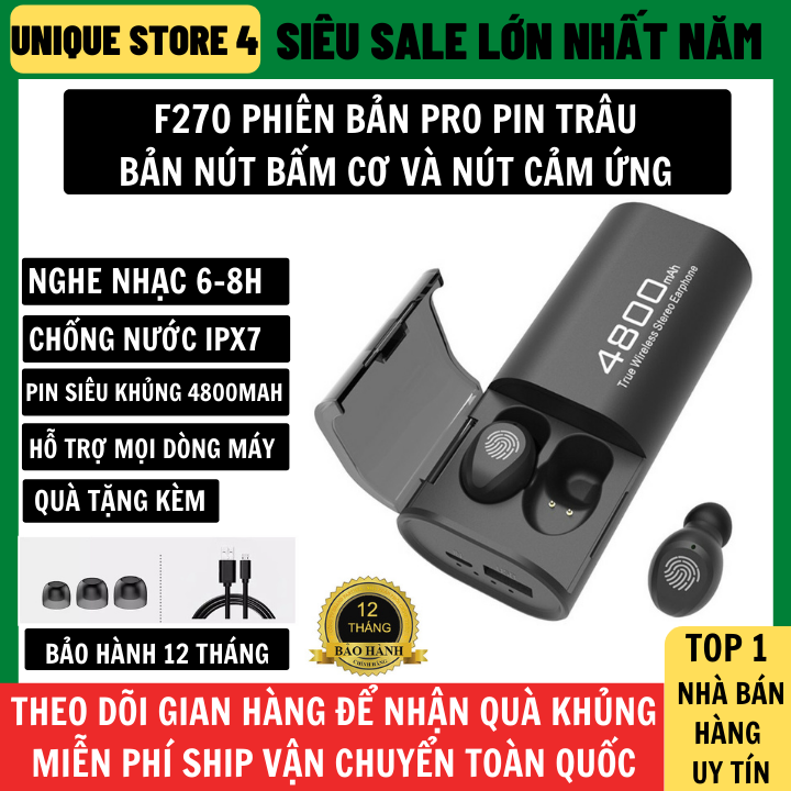 Tai nghe bluetooth F270 Bản Pro Pin Trâu Nút Bấm Và Nút Cảm Ứng Công Nghệ 5.0 Bluetooth, Tai nghe bluetooth không dây, Tai nghe không dây, Tai nghe bluetooth