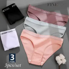 FINETOO 2020 3PCS/Set Soft Letter Belt Women's Underwear Cotton Panties Female Underpants Solid Color Ladies Intimate