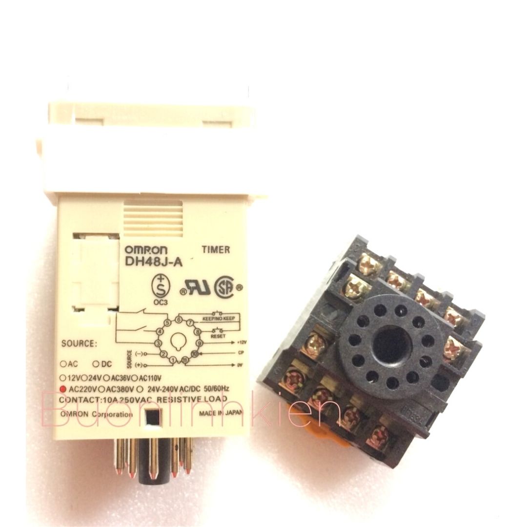 Bộ đếm 4 số tự động dh48j-11 220v từ 1 đến 999900 omron, 11 chân tròn kèm chân đế
