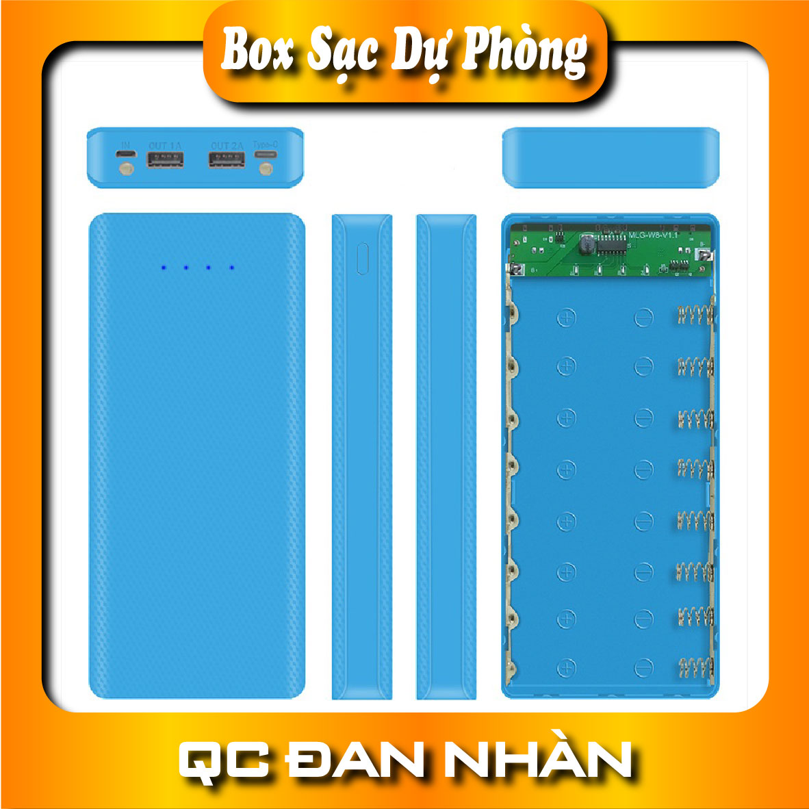 Box sạc dự phòng 8 cell, hộp sạc dự phòng 8 pin KHÔNG KÈM PIN