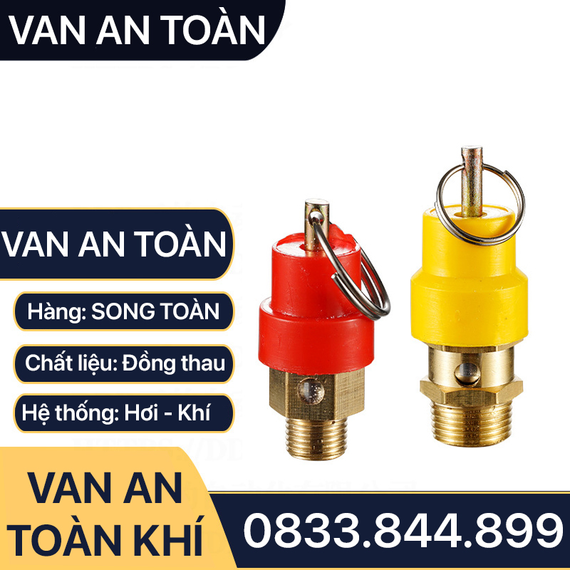 Van an toàn máy nén khí, khóa xả hơi khí nén đồng thau ren 13 17 21mm