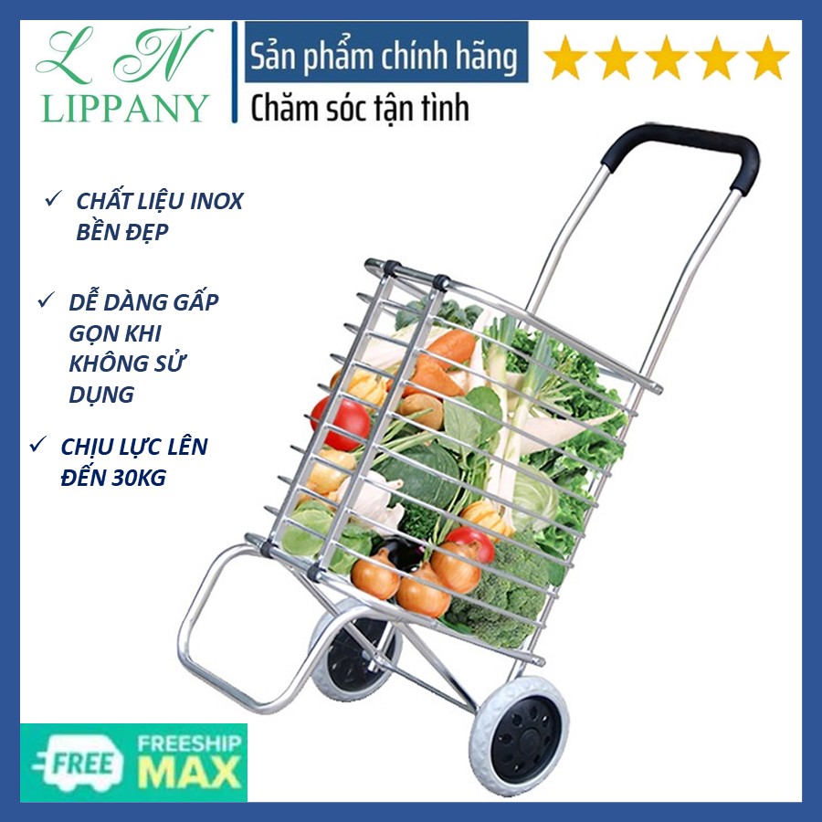 Xe Kéo Đi Siêu Thị, Đi Chợ Gấp Gọn - Chất liệu inox không gỉ