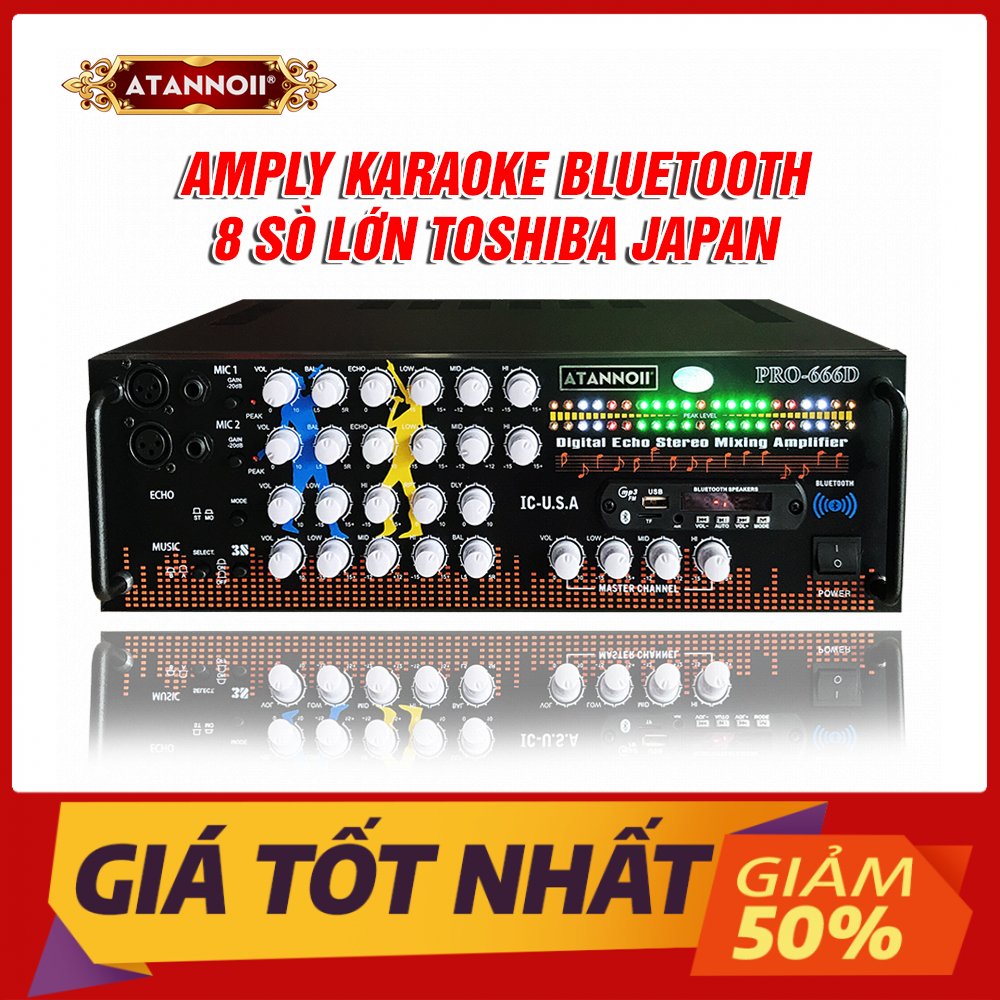 Đèn nháy cực đẹp - Ampli Bluetooth karaoke, Amply nghe nhạc gia đình ATANNOII PRO - 666 D kết nối Bluetooth Usb Thẻ nhớ - Tặng dây AV và 2 chống lăn micro.