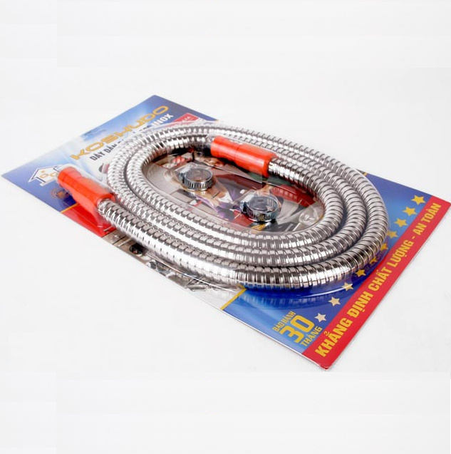 Dây dẫn gas vỏ bọc inox Koshudo + tặng 2 cổ dê xiết ống dẫn gas