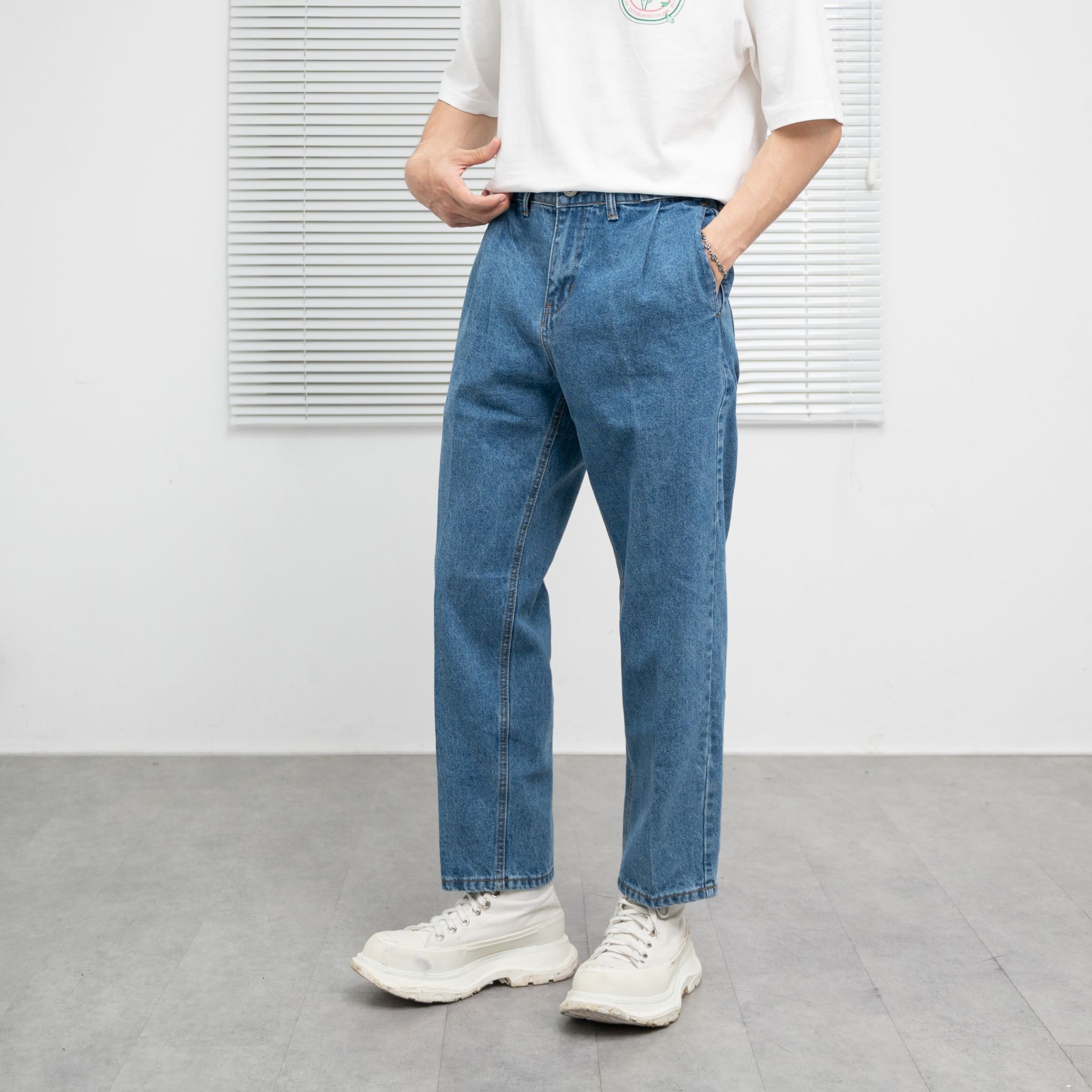 Quần jeans xanh 2 màu dáng Baggy Selected JHL 20845 Island