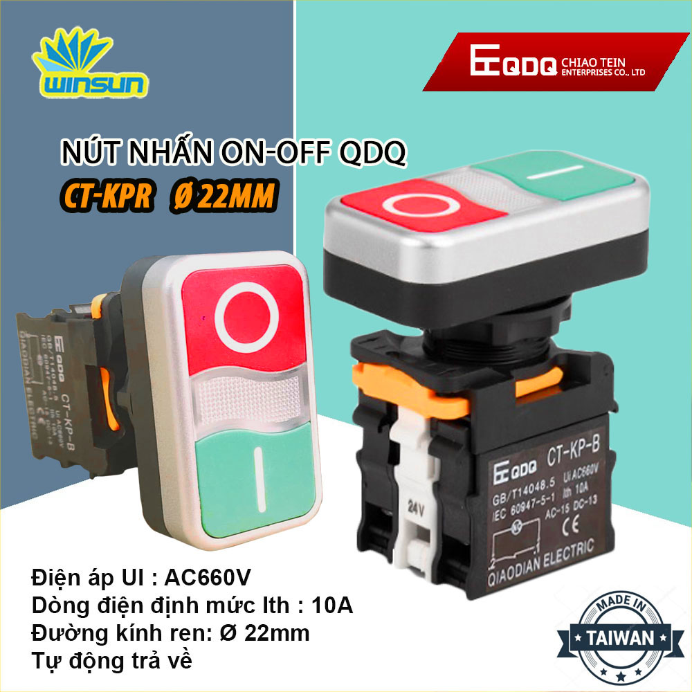 Nút nhấn kép on-off qdq phi 22 điện áp 220v