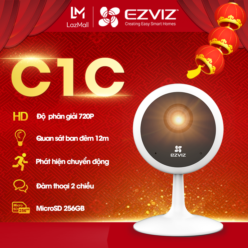 Camera wifi EZVIZ C1C 720p/1080p đàm thoại 2 chiều, nhận biết chuyển động người, đế nam châm dễ dàng cài đặt. Hàng chính hãng Bảo hành 24 tháng