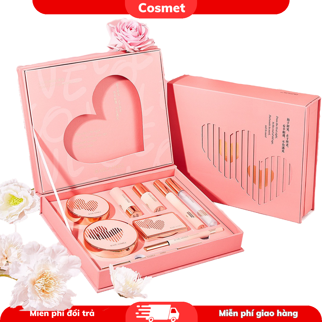 Bộ trang điểm trái tim Bailaimei 9 món cao cấp + túi đựng