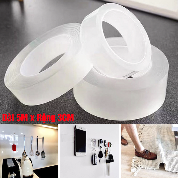 Băng keo siêu dính 2 mặt trong suốt cường lực 3M - 5M chất liệu silicon Nano siêu dính MNS01