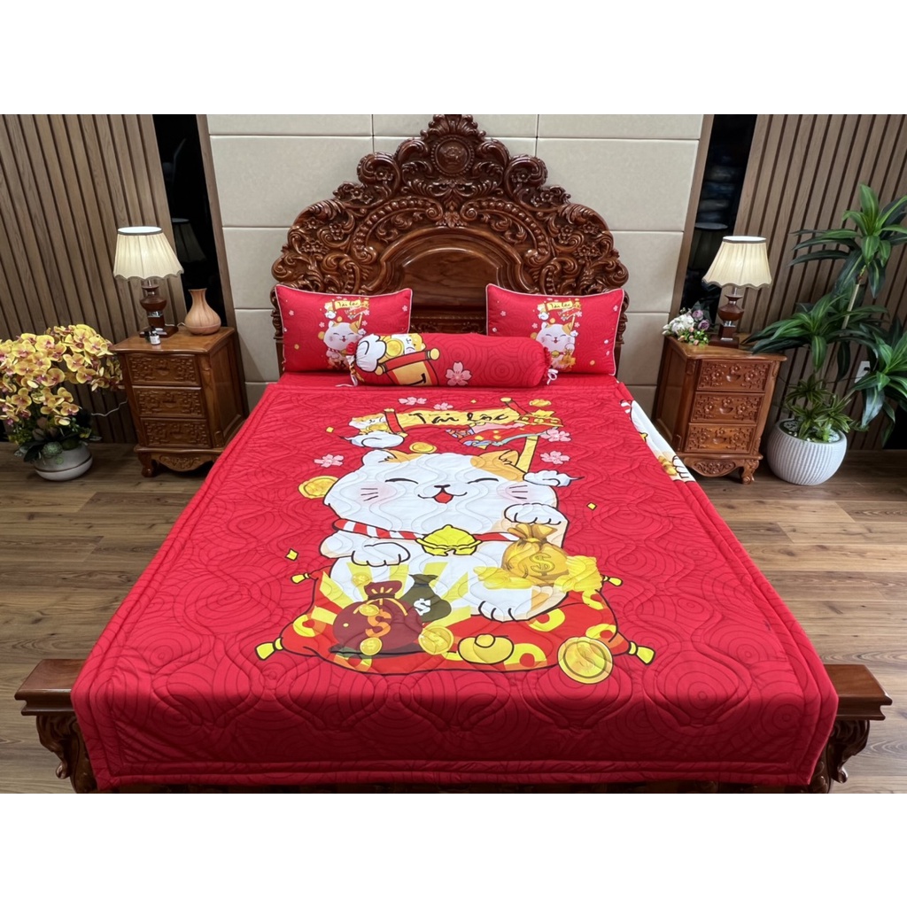 Mèo thần tài mẫu ga thun ý lạnh 5D mát lạnh