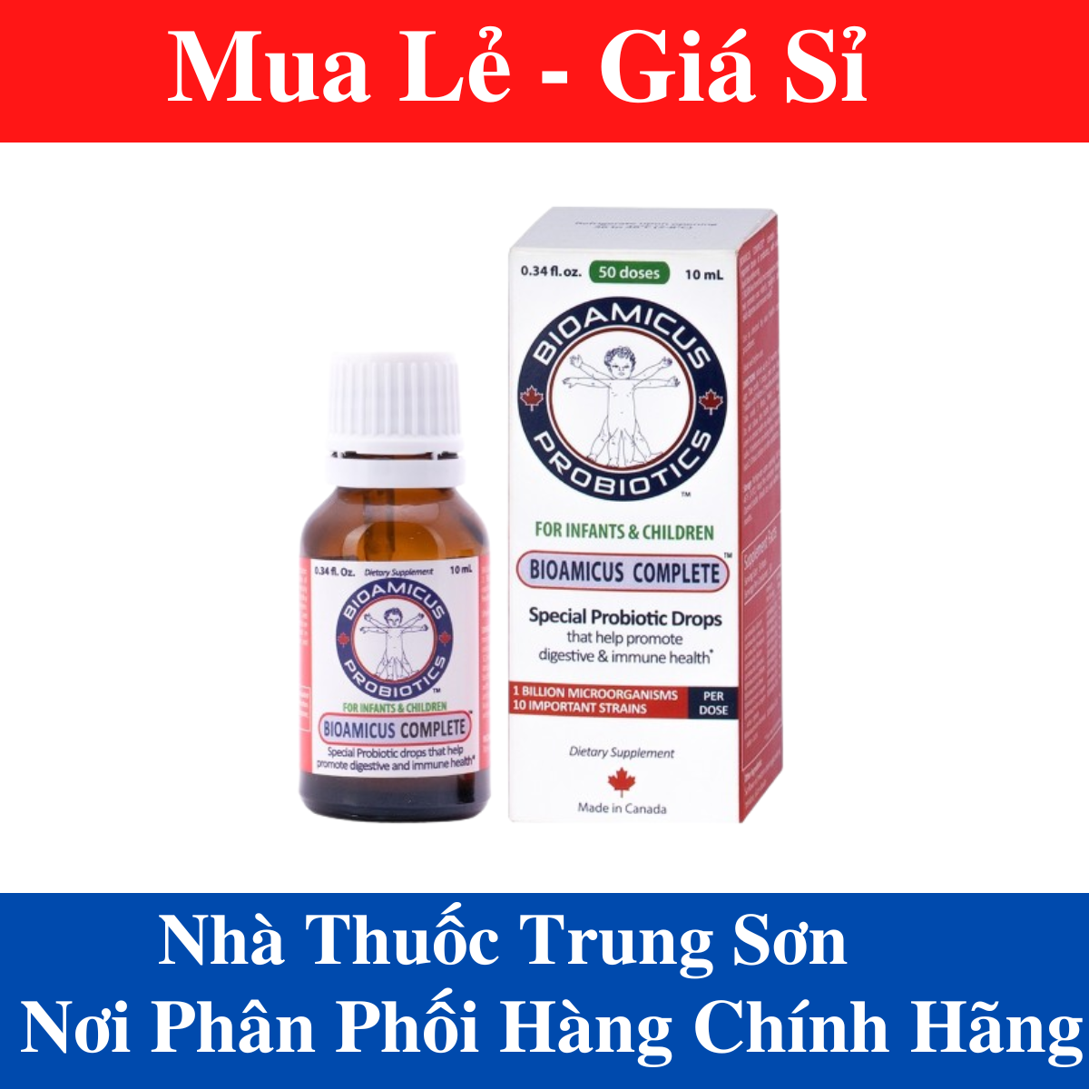 Men 10 chủng Bioamicus 10ml nhập khẩu Canada- Giúp em ăn khỏe ngủ ngon + tặng quà
