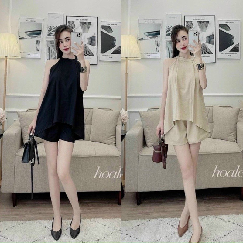 Set đồ nữ đũi bộ đồ nữ hè áo yếm quần đùi chất đũi xinh xắn