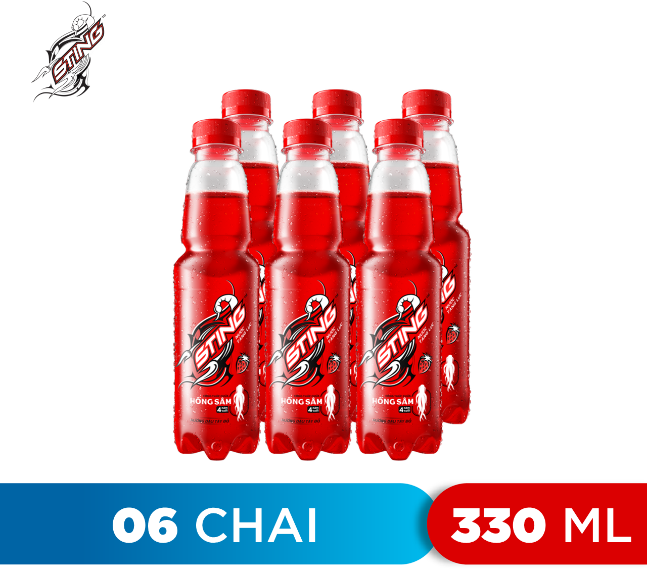 [Giao Ngay] Lốc 06 Chai x 330ml Nước tăng lực Sting đỏ hương dâu tây - hot trend của giới trẻ .[ UỐNG LÀ GHIỀN]