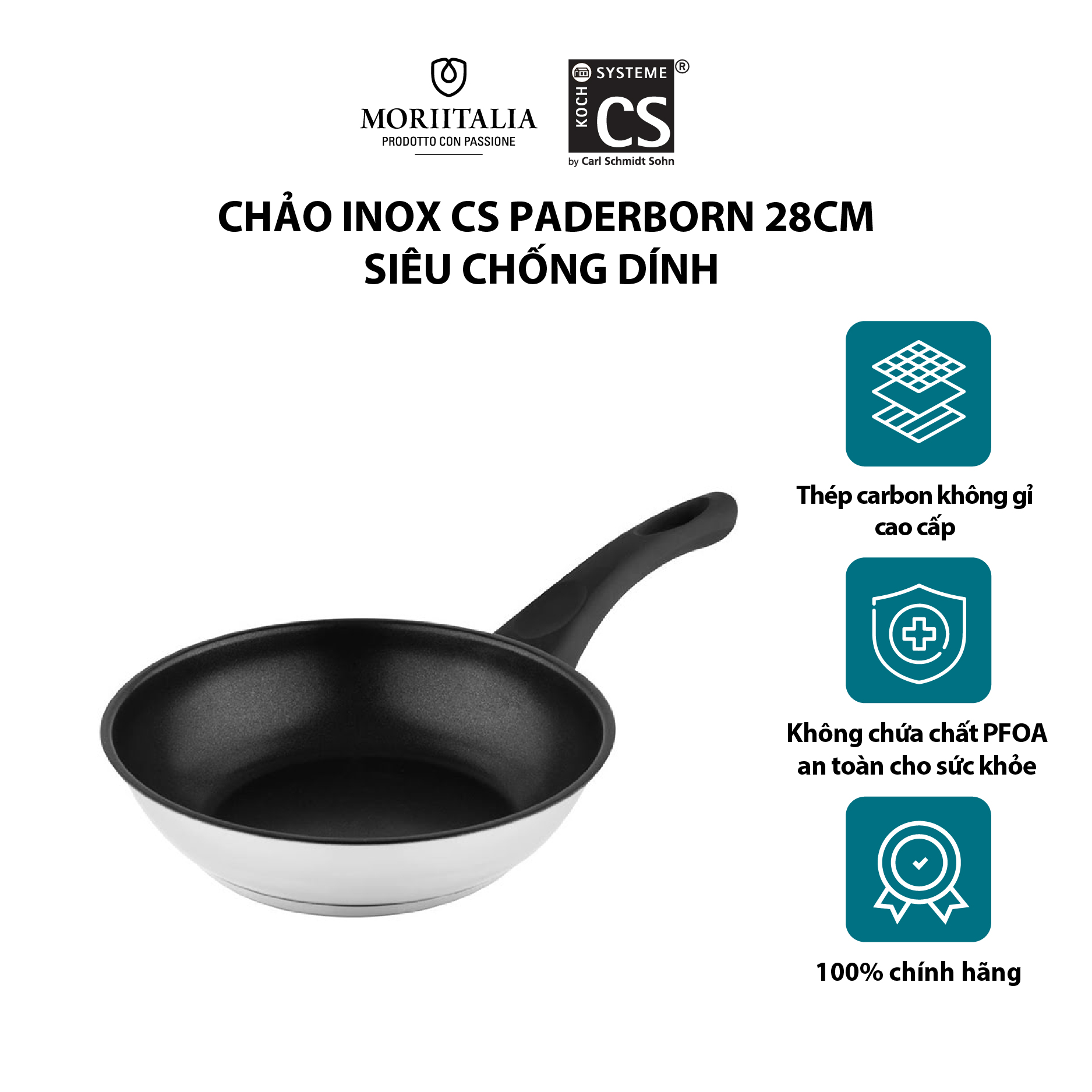 Chảo inox cs paderborn 28cm siêu chống dính cao cấp moriitalia 061982