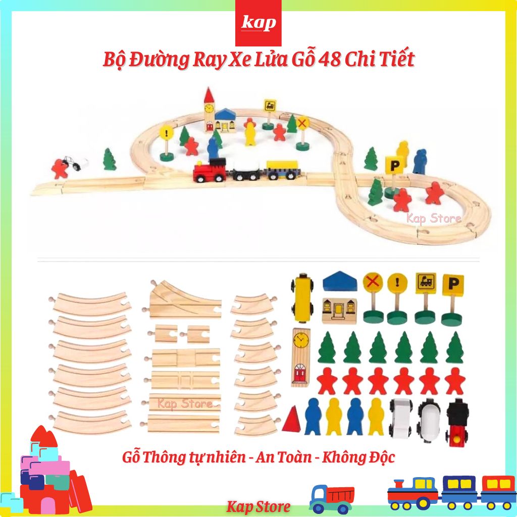 [HCM]Bộ mô hình đường ray xe lửa gỗ 48 chi tiết