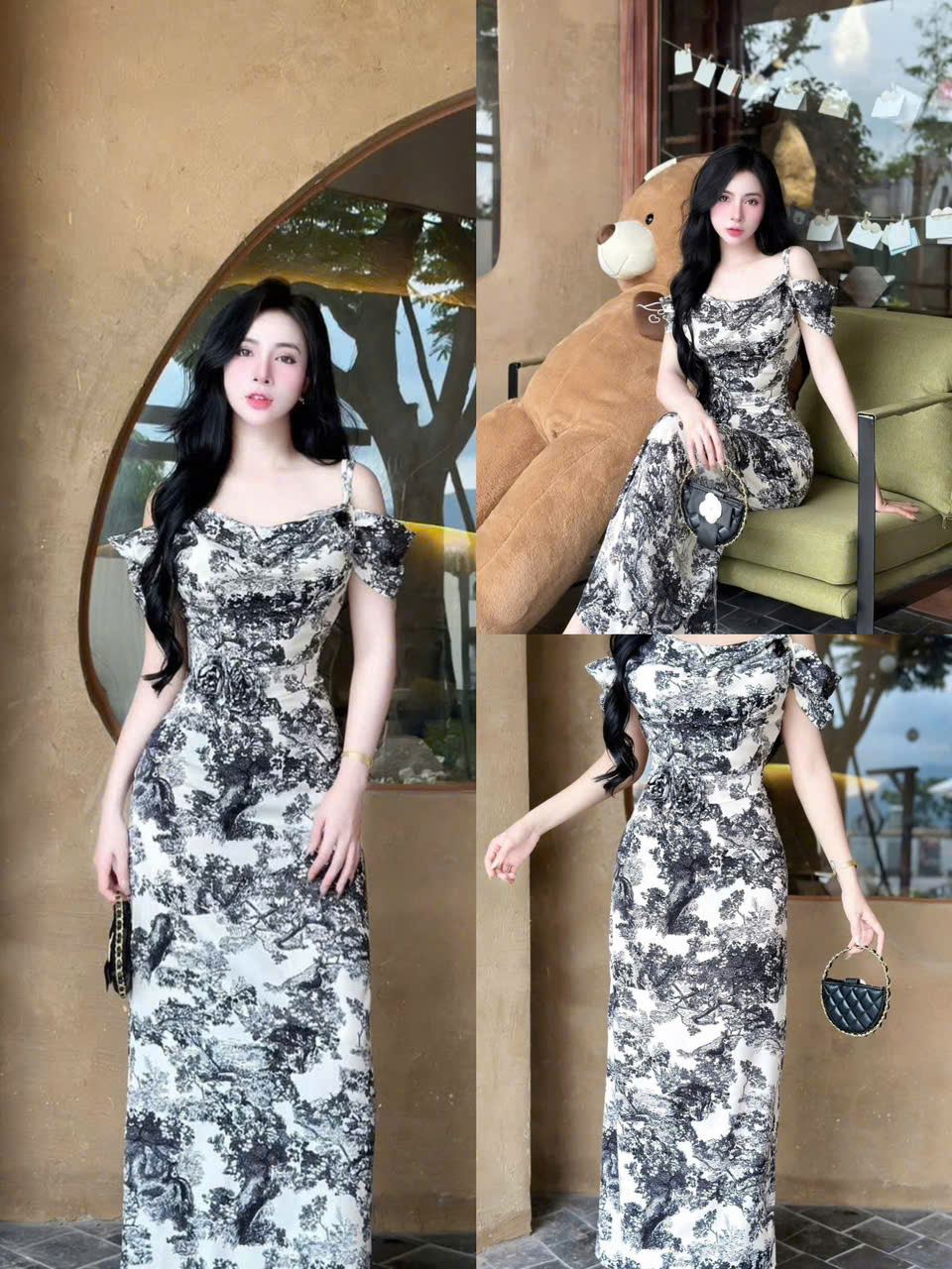  Đầm maxi thời trang nữ chất lụa manggo trễ vai váy dáng dài xòe phong cách tao nhã thích hợp mặc đi chơi đi dạo 