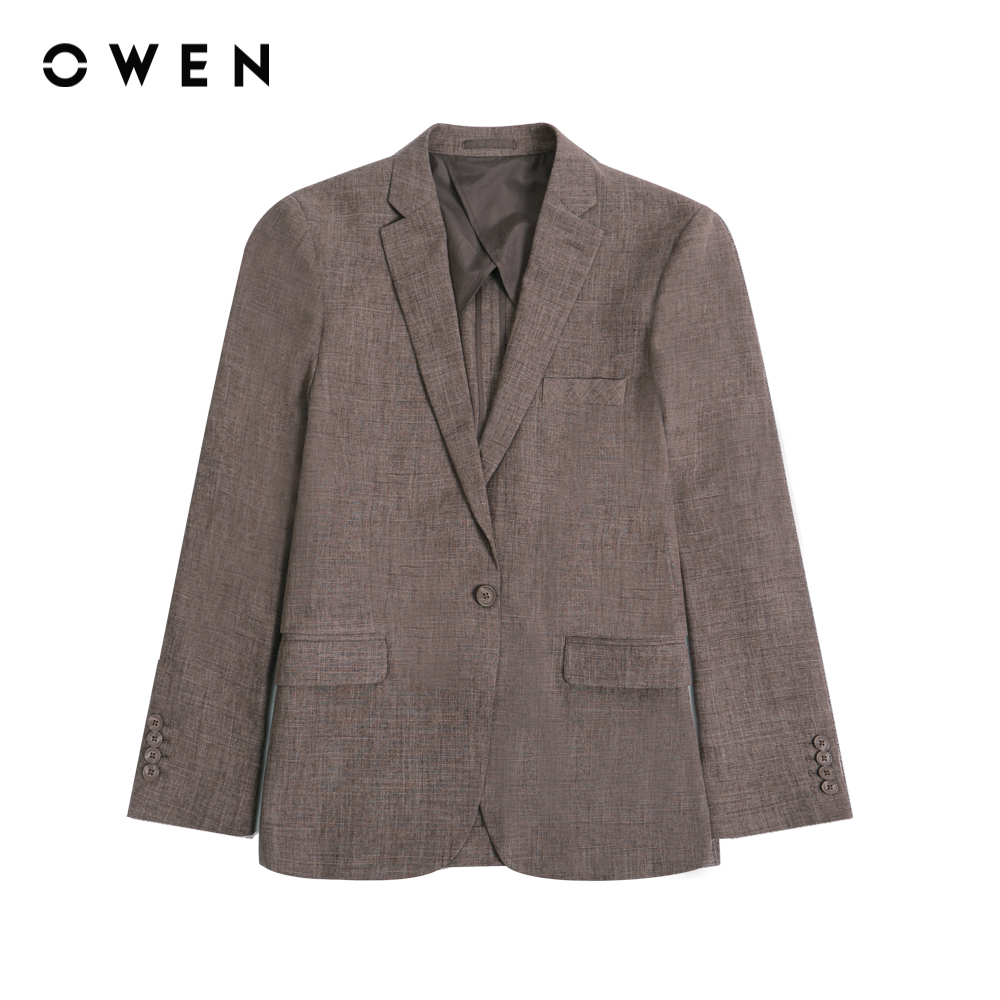 Owen - blazer regular fit bl220705 màu nâu chất liệu namu