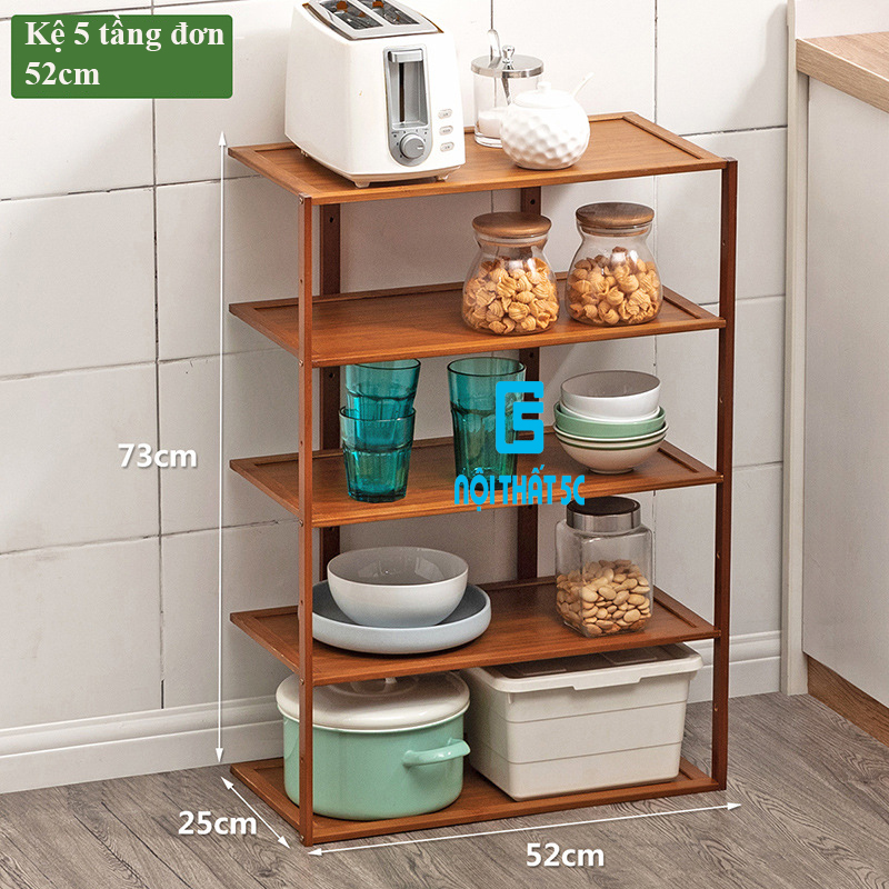 Kệ bếp đa năng, giá để đồ nhà bếp nhiều tầng bằng gỗ tre tiện lợi