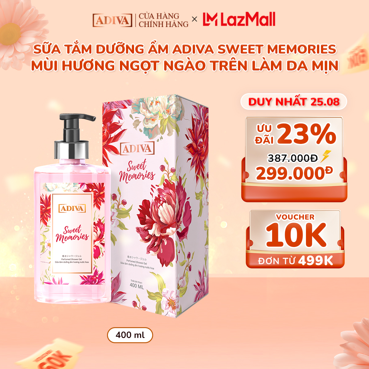 Sữa Tắm Dưỡng Ẩm  Hương Nước Hoa ADIVA Sweet Memories 400ml