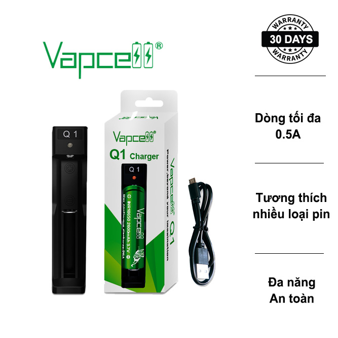 Sạc đơn vapcell q1 sạc được các loại pin sạc