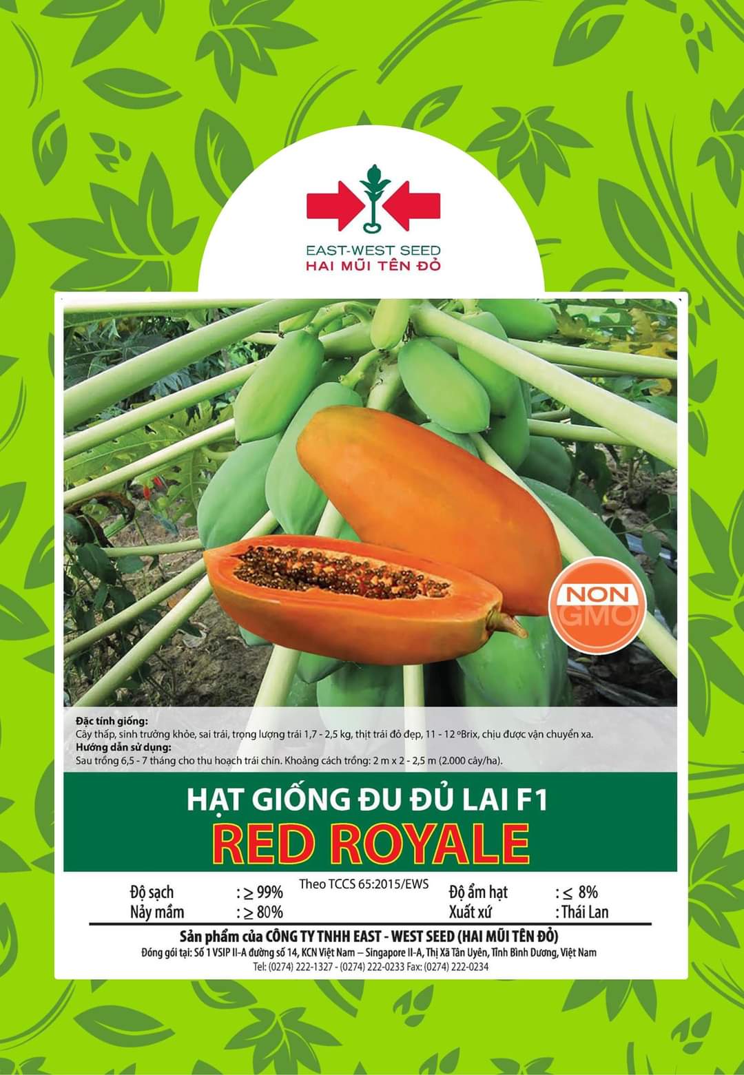 Hạt giống đu đủ lai f1 red royale hai mũi tên đỏ 20 hạt