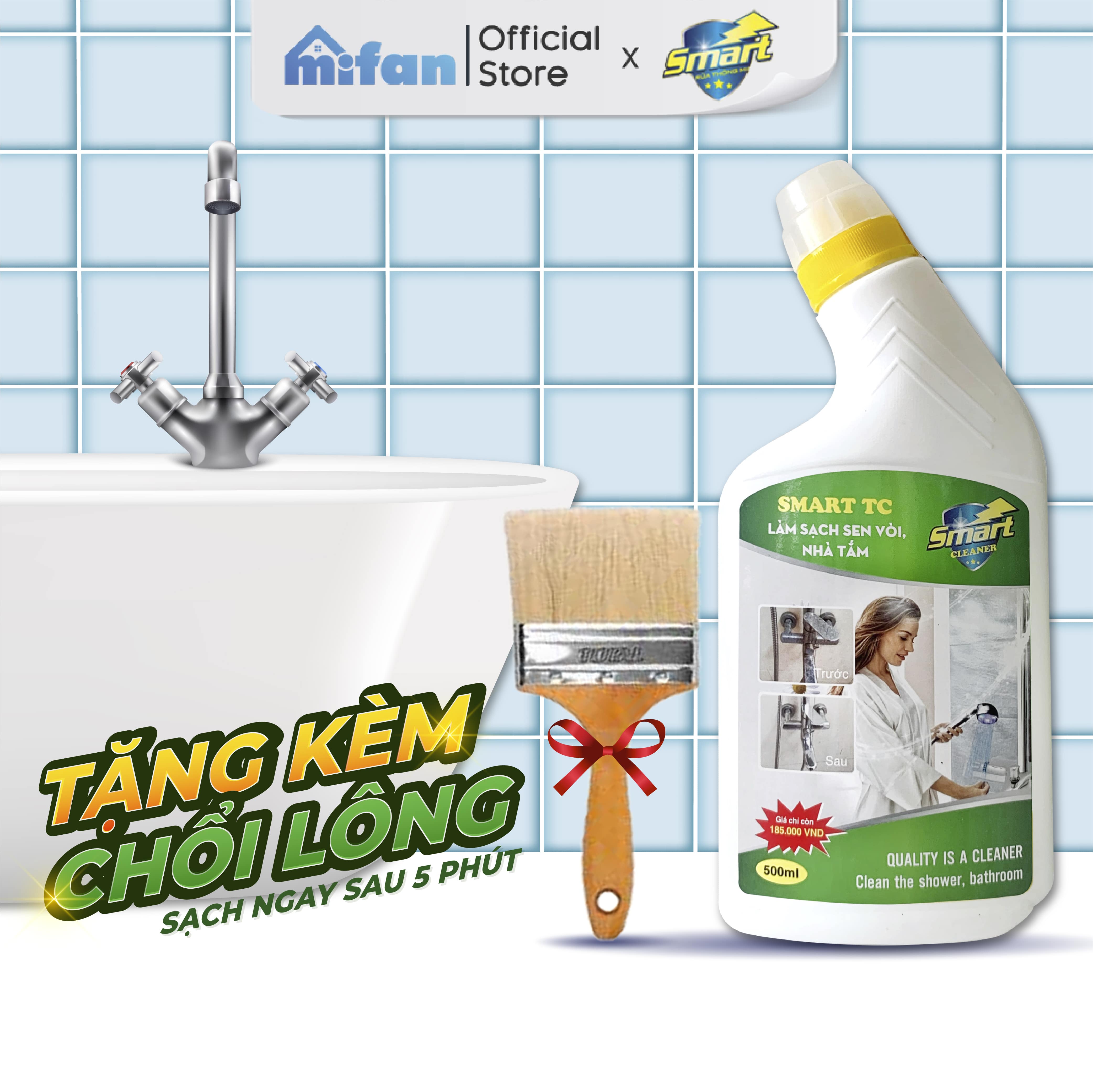 Làm Sạch Sen, Vòi Inox, Tường Sàn Gạch Nhà Tắm SMART TC - Tẩy Cặn Canxi, Vết Nước Cứng, Vết Bẩn Lâu Ngày - Sạch Nhanh Sau 5 Phút Không Cần Cọ Rửa Giá 120,000 Đồng*Miễn phí vận chuyển