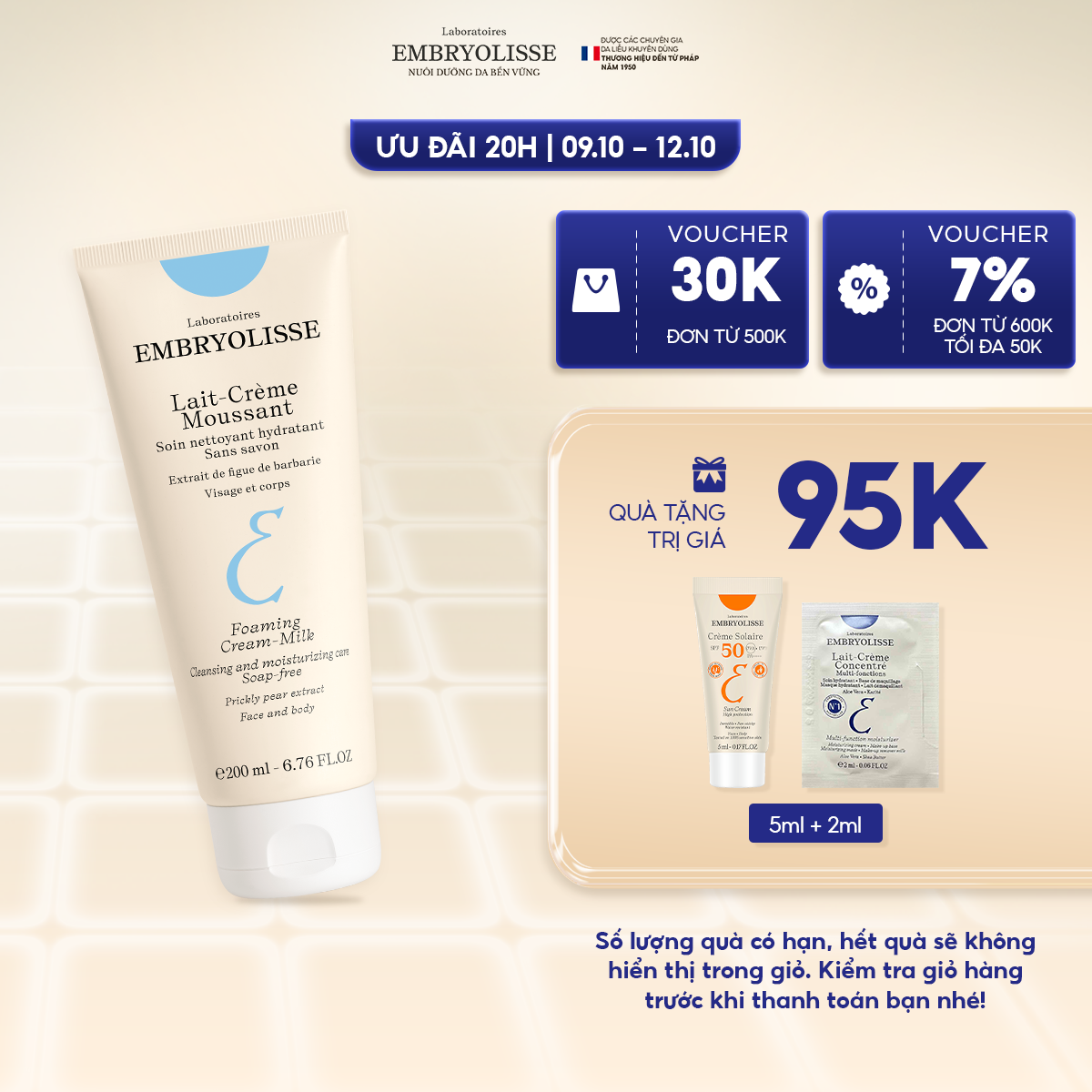 Sữa Rửa Mặt Sạch Sâu Chống Oxy Embryolisse Hóa Lait-Creme Moussant 200ml