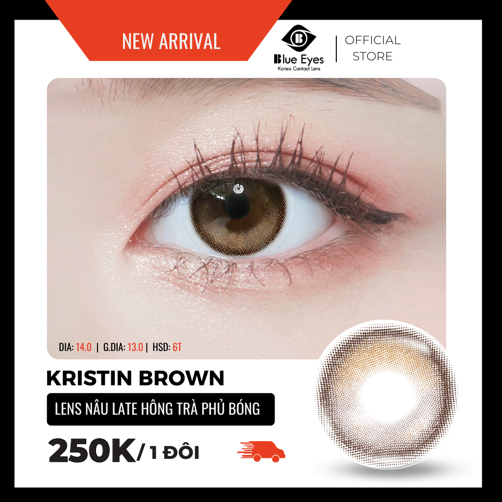 Kính áp tròng Kristin Brown Blue Eyes, dòng lens cận sử dụng sáu tháng, giãn tròng to, màu nâu late hồng trà KRI-BR