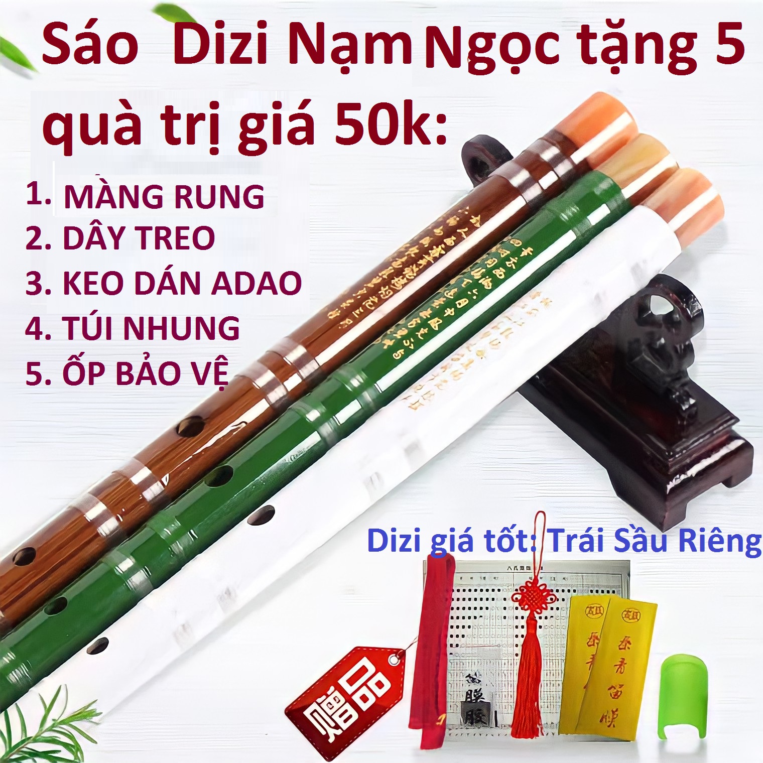 Sáo dizi nạm ngọc-Sáo Trúc Trung Hoa giá tốt nhat tặng 5 quà