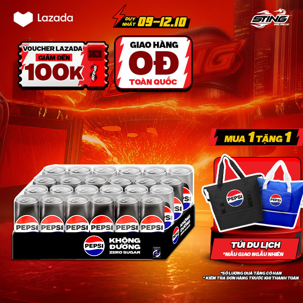 [SALE 10.10-VC ĐẾN 12%] Thùng 24 Lon Nước Uống Có Gaz Pepsi Không Calo, Không Đường (320ml/lon)