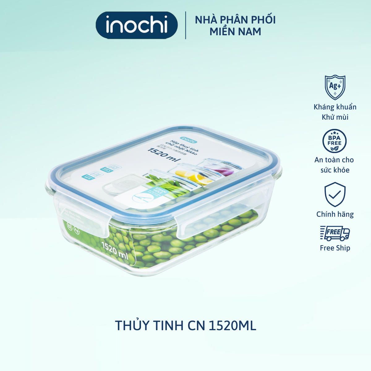 Hộp thuỷ tinh chữ nhật Nikko 1520 ml