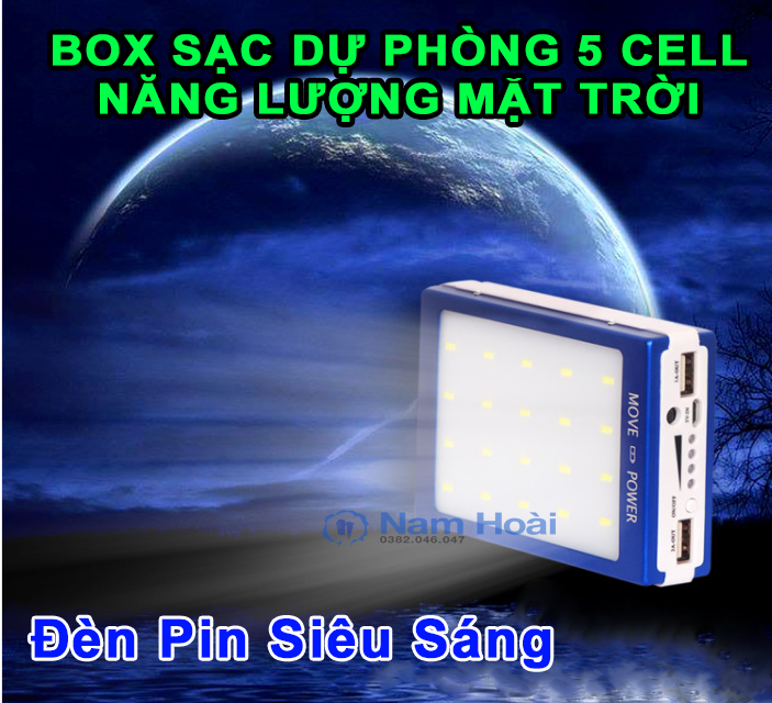 (không gồm pin) Box sạc dự phòng 5 pin 18650 năng lượng mặt trời