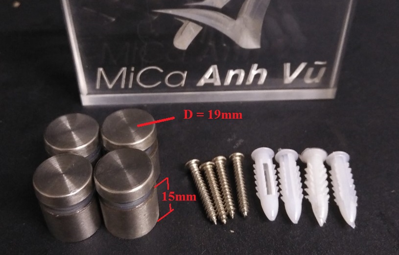 Bộ 4 ốc trụ kính inox kèm vít nở gắn khung treo tường