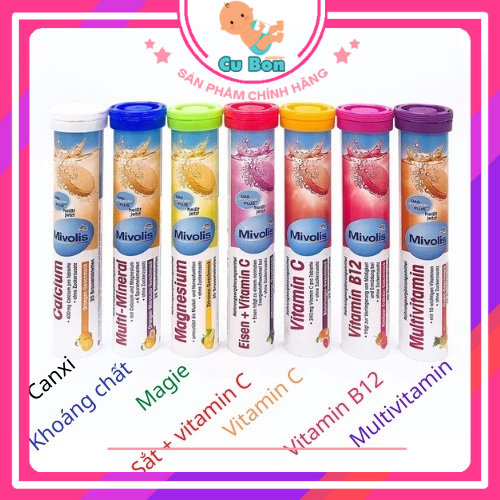 Viên Sủi Mivolis Vitamin C và các vị khác Hỗ trợ tăng cường hệ miễn dịch của ĐỨC dùng cho người lớn, mẹ bầu và trẻ từ 2 tuổi trở lên