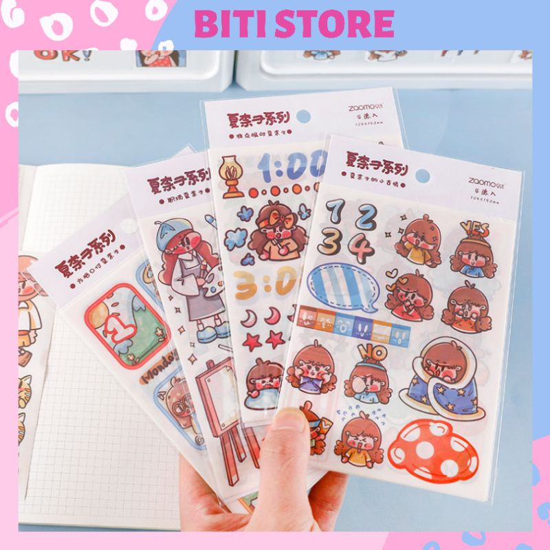 Set 4 hình dán trang trí sổ tay, trang trí nhà cửa họa tiết hoạt hình ngộ nghĩnh biti store