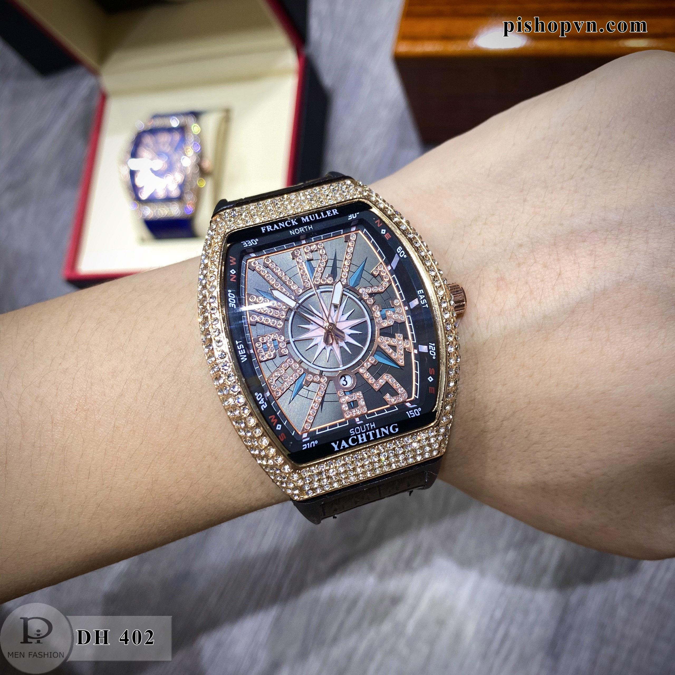 Đồng Hồ Đeo Tay Nam FM Đính Đá Tặng Hộp Da Khăn Lau - Hàng cao cấp DH402 shopquanaonam