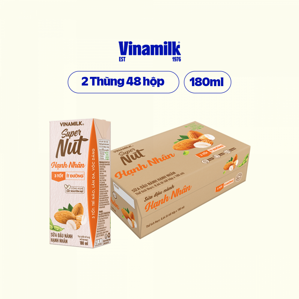 2 Thùng Sữa đậu nành Vinamilk hạt hạnh nhân 48 hộp/thùng