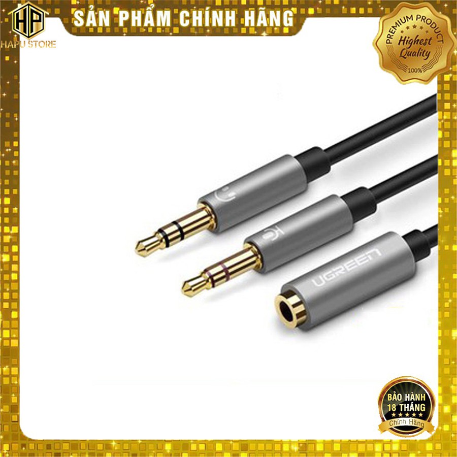 Cáp chuyển âm thanh 3.5mm sang 2 đầu Mic và Tai nghe Ugreen 20899 dài 20cm - Hapustore