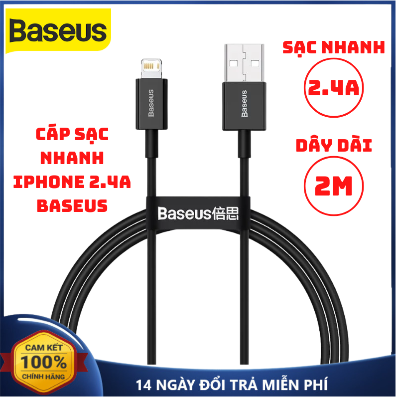Cáp sạc nhanh iphone baseus usb to lightning 2.4a dây sạc nhanh iphone dài 1m cáp sạc nhanh 2.4a