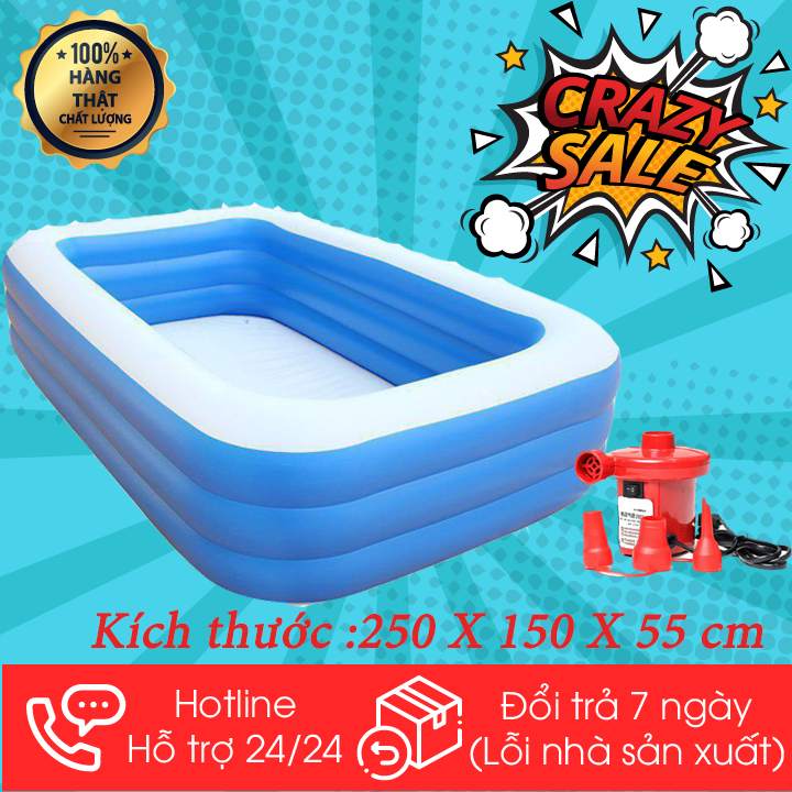 Bể Bơi - Hồ bơi cho bé - Bể Bơi Người Lớn - Khám phá ngay Bể bơi phao 3 tầng Khổ lớn 250 X 150 X 55 cm cho bé yêu - Ngộ nghĩnh đáng yêu, An toàn với trẻ nhỏ