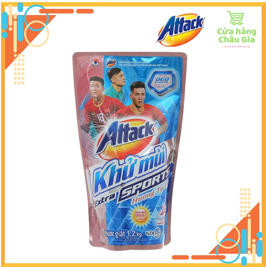 Nước giặt kao attack khử mùi extra sports hương tự tin 1.2kg.