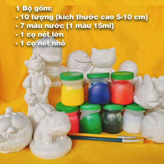 TÔ TƯỢNG THẠCH CAO 12 MÀU 10 TƯỢNG CHO BÉ - BỘ 10 TƯỢNG THẠCH CAO TÔ TƯỢNG CHO BÉ TẶNG 7 MÀU VÀ 2 CỌ - TÔ TƯỢNG CHO BÉ, 10 TƯỢNG THẠCH CAO (7-9CM) TẶNG 12 MÀU, VỈ, CỌ