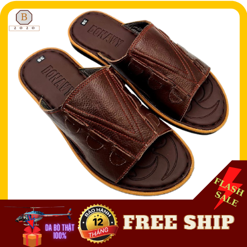 [HCM]DÉP NAM QUAI NGANG KHÂU VIỀN DA BÒ THẬT 100%