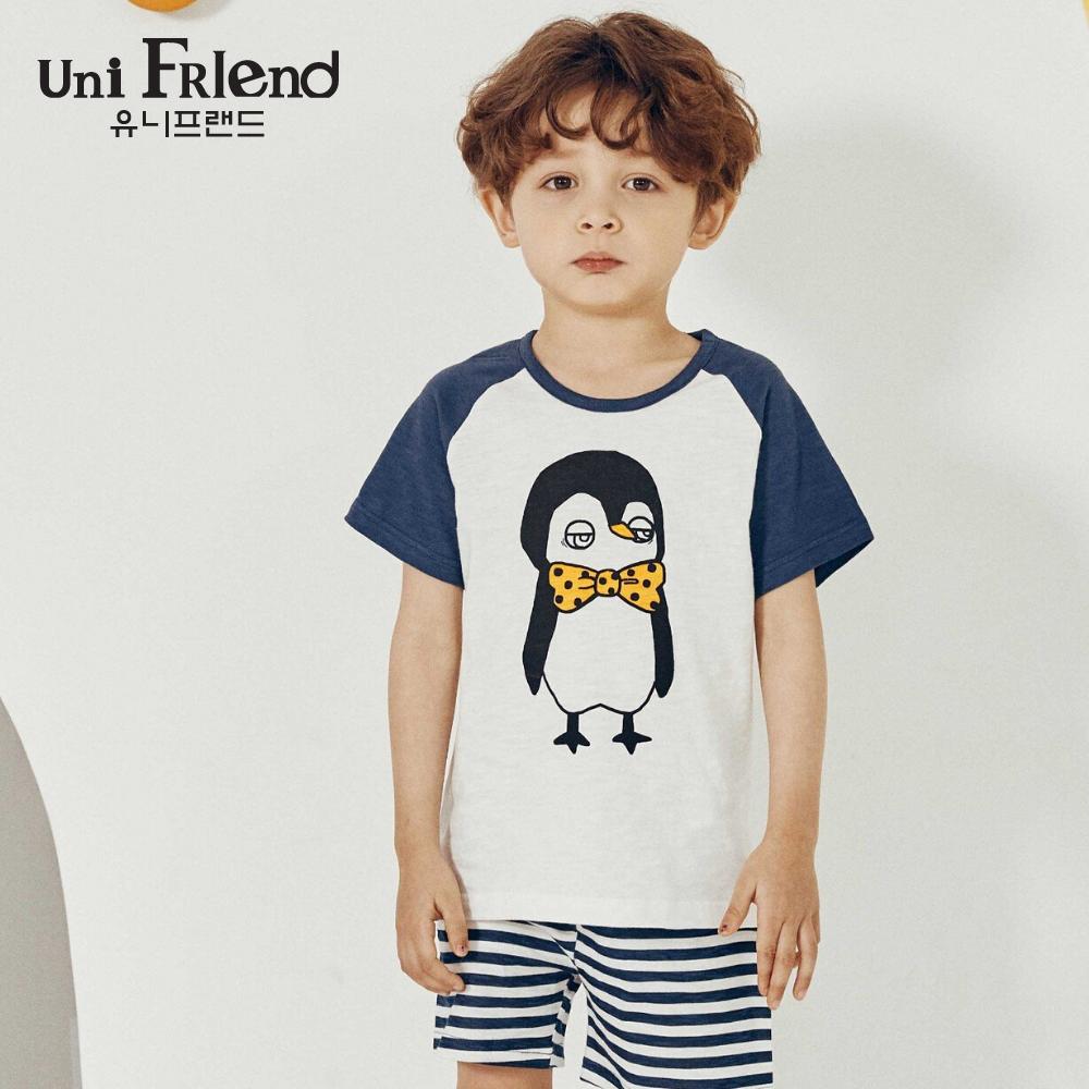 Đồ bộ mặc nhà bé trai Unifriend thun ngắn hoạ tiết chim cánh cụt U9SSTS10