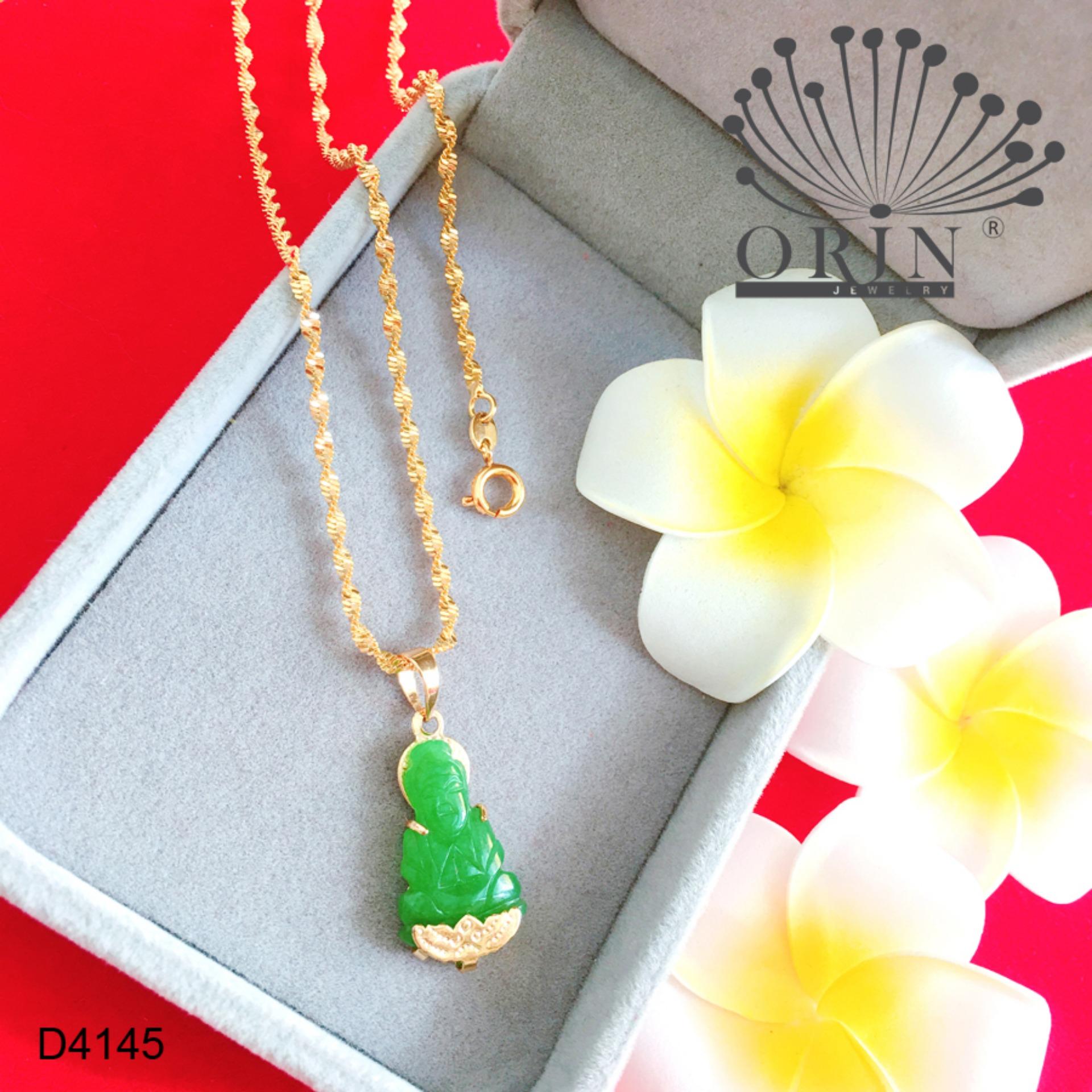Dây chuyền nữ dạng xoắn mặt Quan Âm Bồ Tát màu cẩm thạch xanh thiết kế bền màu đẳng cấp Orin D4145 - Long Tien