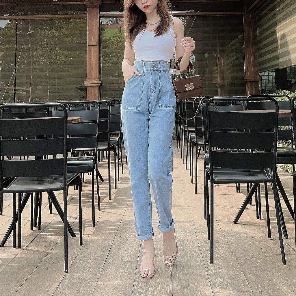 [HCM]  QUẦN JEAN BAGGY NỮ LƯNG SIÊU CAO 2 NÚT TRƠN- RÁCH HAI BÊN GỐI  MẪU SIÊU HÓT CHUYÊN SỈ JEAN QUANG VINH BG22